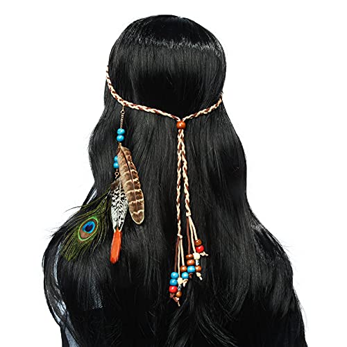 Boho Peacock Feather Headband for Festivals and Costumes