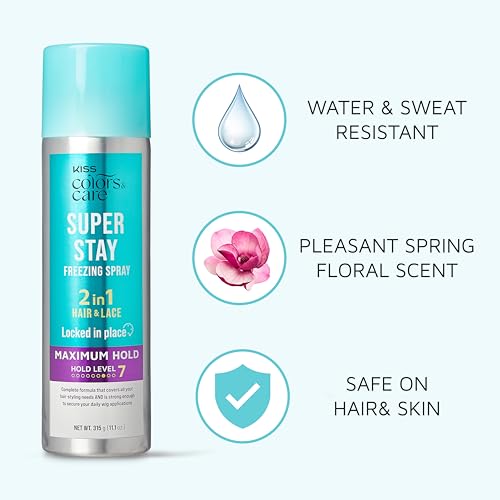 KISS Colors & Care Maximum Hold 2-in-1 Freezing Hair Spray 11.1oz, Humidity & Sweat Resistant