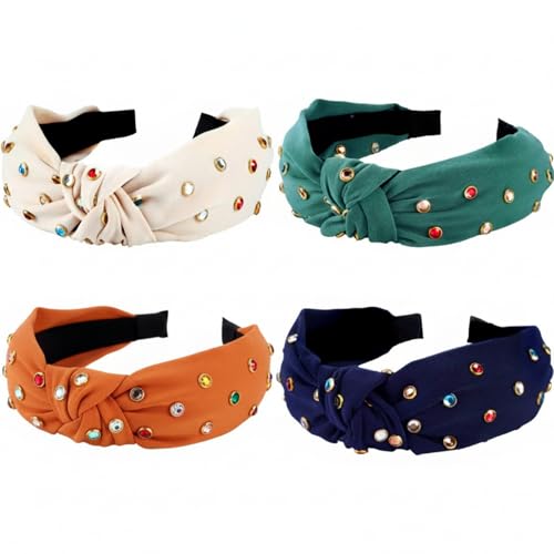 WILLBOND 4-Piece Rhinestone Knotted Headband Set for Women and Girls