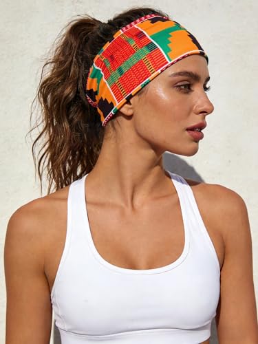 Afibi Wide Headbands for Women - African Boho Sports Hair Wraps (Style A)