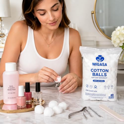 Migasa 100% Pure Hypoallergenic Cotton Balls – 200 Count Soft Skincare