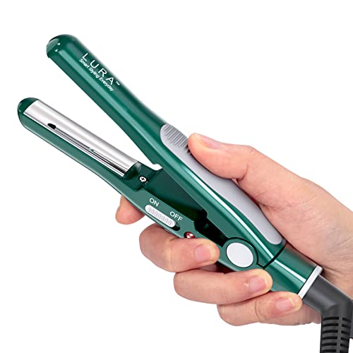LURA Green Nano Titanium Curved Flat Iron for Short Hair - Compact Travel Styling Tool