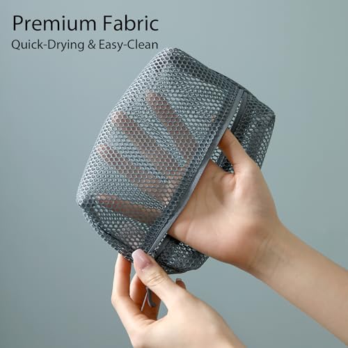 3-Pack Gray Waterproof Toiletry Bags - Clear Mesh Travel Organizers