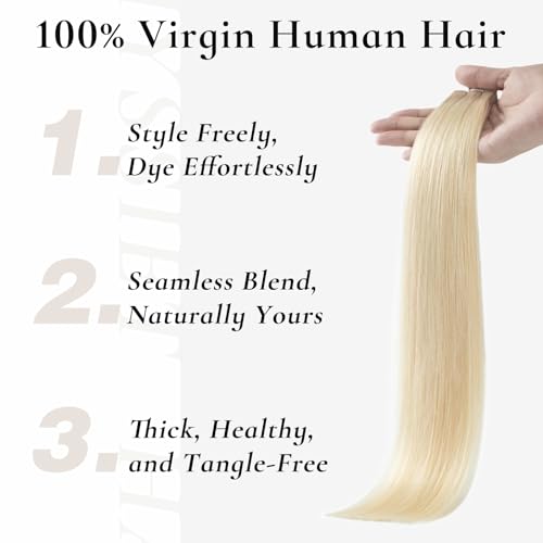14 Inch Platinum Blonde Tape-In Hair Extensions - 20pcs Remy Human Hair