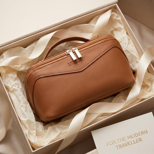 Mrsdry Brown Travel Makeup Bag - Large Waterproof Cosmetic Organizer