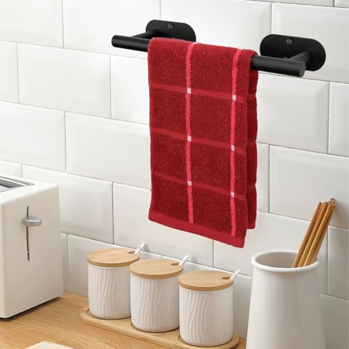 TocTen Rustproof Self-Adhesive Bathroom Towel Bar - 12 Inch Matte Black