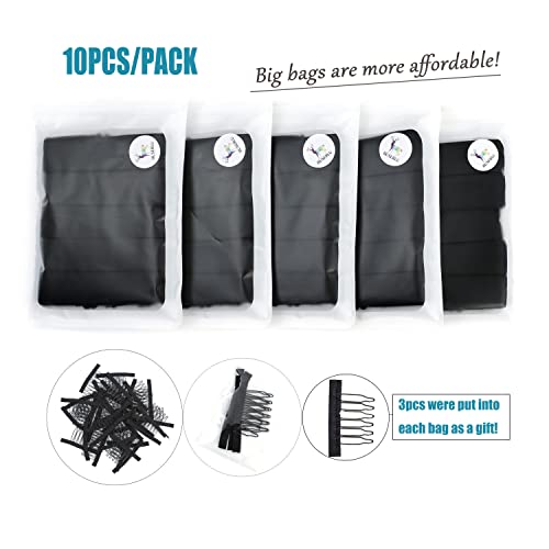 JIUSERLU Adjustable Wig Elastic Bands - 1.18 Inch Black Straps (10 Pack)