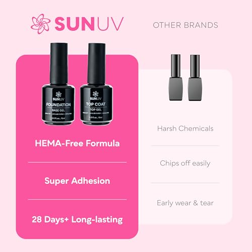 SUNUV No Wipe Gel Nail Polish Set - Base & Top Coat, 15ml Each