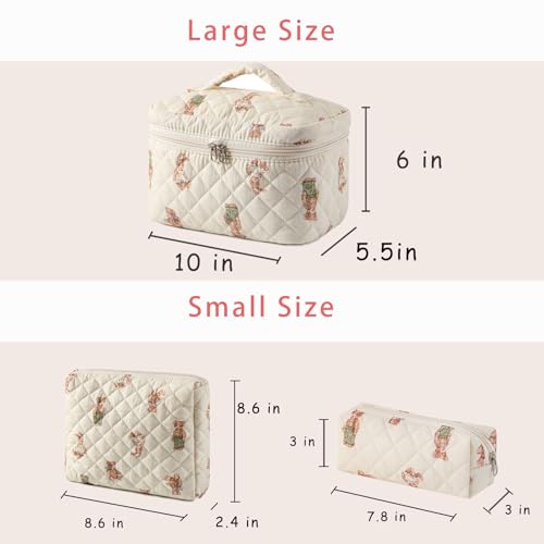 Uekeboag 3 Pcs Large Floral Quilted Makeup Bag Set for Travel