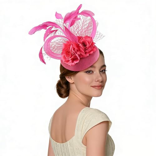 Rosered Fascinator Hat for Women - Elegant Tea Party Hair Clip