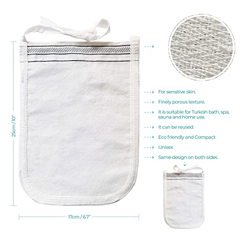 Cacala White Turkish Exfoliating Gloves for Face & Body - 4 Pcs Spa Hammam Kese Mitts