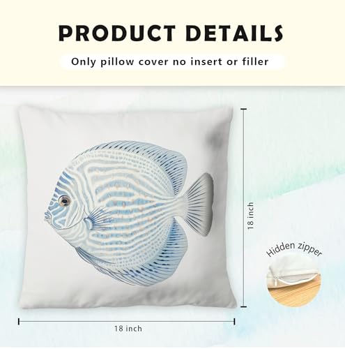 Coastal Fish Throw Pillow Covers - Set of 2, 18x18 Flannel