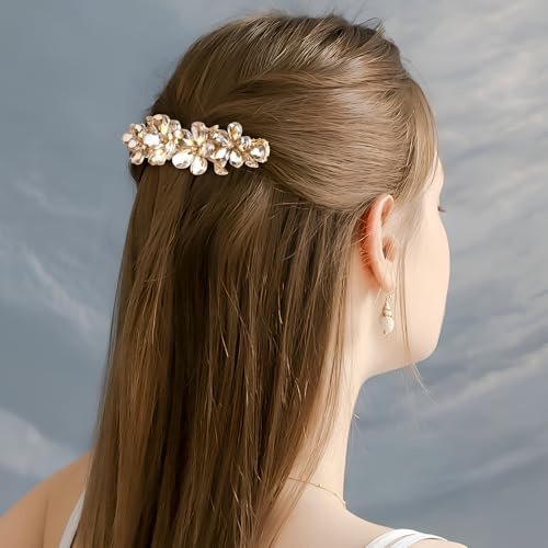 Joez Wonderful Champagne Flower Rhinestone Hair Clip for Bridal & Wedding