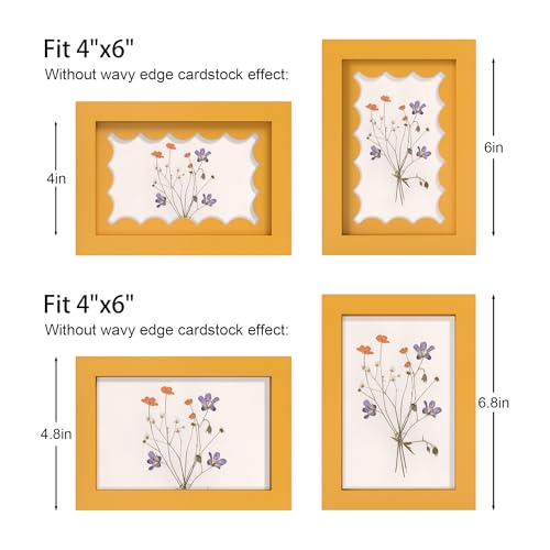 4x6 Yellow Wooden Picture Frame with Real Glass and Wavy Mat