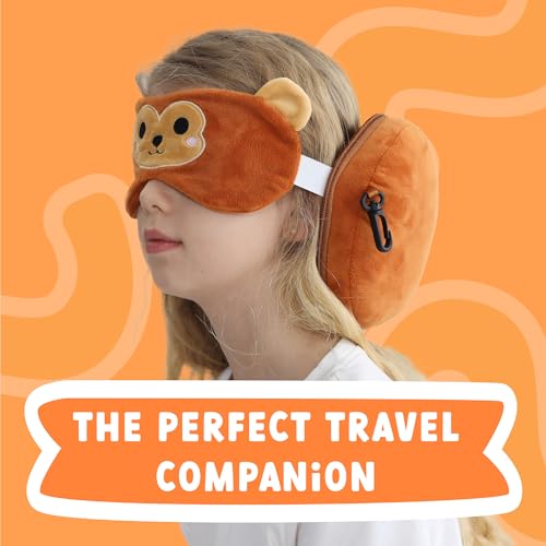 Kids Travel Pillow Set with Eye Mask - Monkey Design