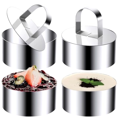 4 Inch Stainless Steel Cake Ring Molds Set with Pushers - Extra High