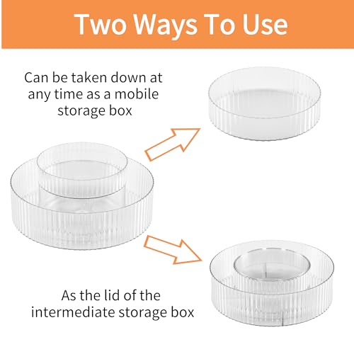 Vacane 2 Tier Plastic Lazy Susan Rotating Organizer - Medium, Clear Cabinet Turntable for Spice, Makeup, Kitchen & Bath