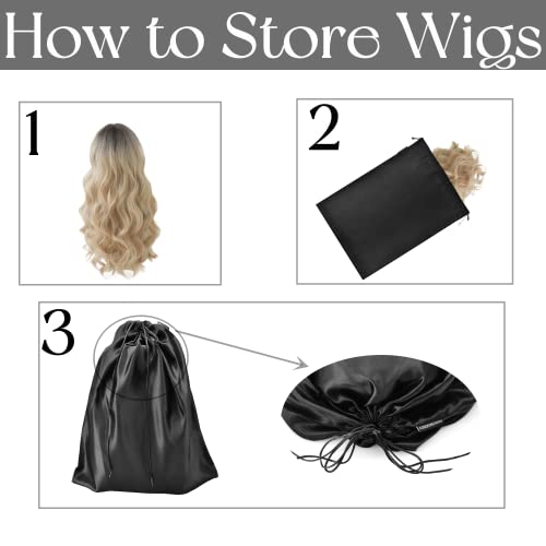GONGKANGYUAN 12-Pack Satin Wig Bags with Drawstring, Black