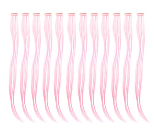 SWACC Pink 12-Piece Clip-In Hair Extensions for Women, Straight Synthetic Highlights