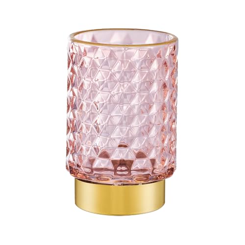 Pink Multifunctional Glass Brush Holder & Toothbrush Cup with Gold Base