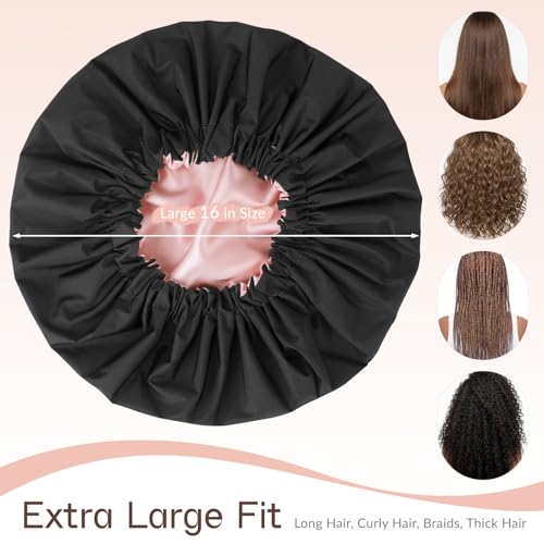 Selalu Extra Large Satin Lined Shower Cap - Black/Blush Pink