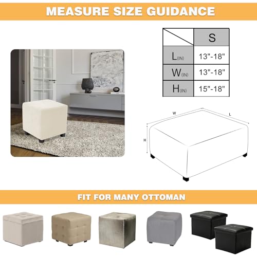 NeColorLife Small Square Ottoman Cover - Stretch Jacquard Slipcover in Beige