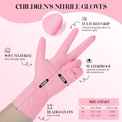Kids Pink Nitrile Disposable Gloves - 5-Mil, 100Ct, Latex-Free