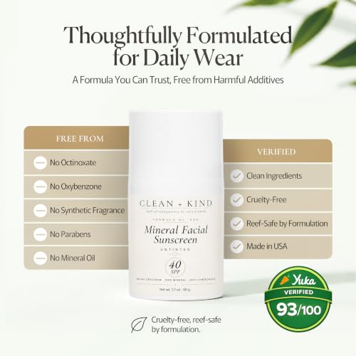 Clean + Kind Tallow Sunscreen SPF 40 Mineral Face Moisturizer No White Cast