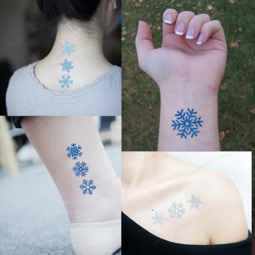 ASVNRES Glitter Snowflake Temporary Tattoos 120PCS - 5 Sheets Winter Snowflake Stickers for Face & Body, Kids & Adults, Festive Party Favors