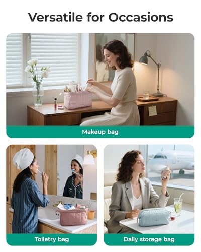 BAGSMART Travel Makeup Bag - Padded Toiletry Organizer in Mint Green