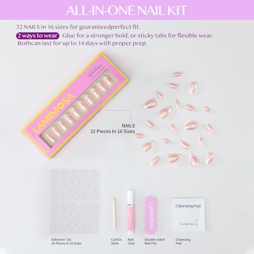 LAMIMOSA OUI! Short Almond Press-on Nails - French Tip Chrome Soft Gel Kit