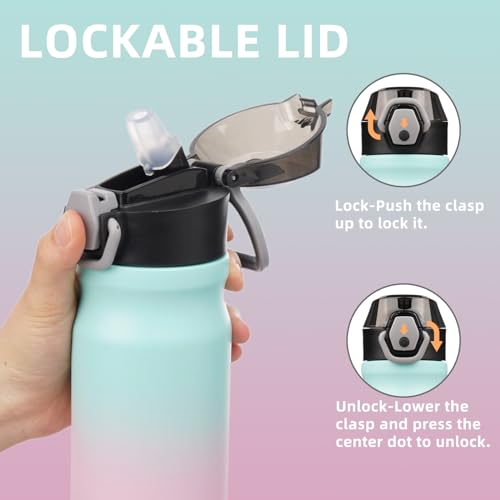 Konokyo 18 oz Insulated Stainless Steel Sports Water Bottle with Straw Lid
