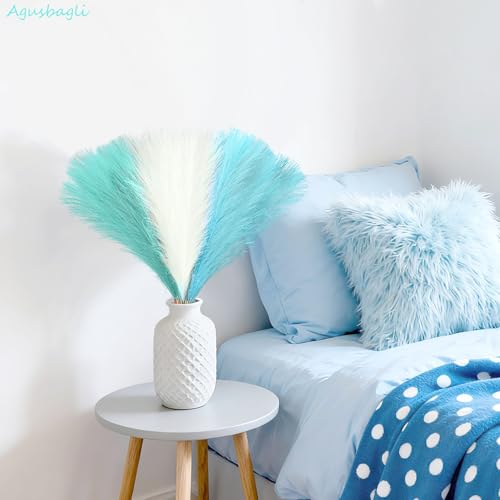 30pcs Light Blue Faux Pampas Grass Decor - 21.5in Artificial Vase Filler