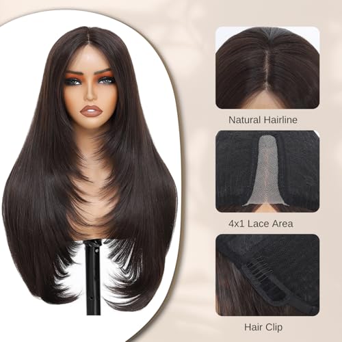 Civrie 28-Inch Long Straight Brown Lace Front Wig - Glueless Natural Look
