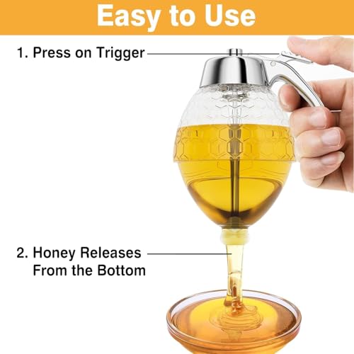 No-Drip Glass Honey Dispenser with Stand - 8 oz Honey Jar