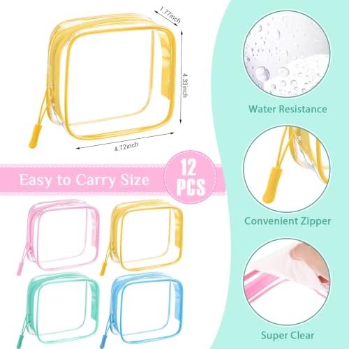 12 Pcs Pastel Clear Makeup Bags - TSA Approved Travel Pouches