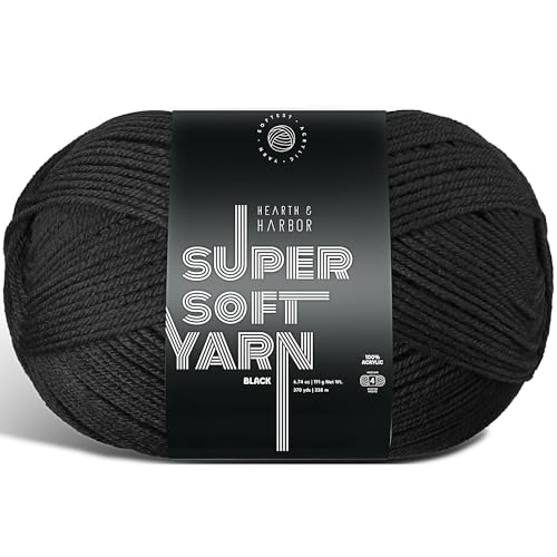 Soft Acrylic Yarn for Crocheting & Knitting - 370 Yards, Black