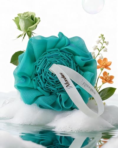 Manditae 4-Pack Green-Blue Large Exfoliating Bath Loofah Sponges for Sensitive Skin
