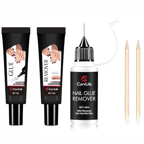 CurvLife Semi-Solid Nail Glue & Pinpoint Nail Glue Remover Kit