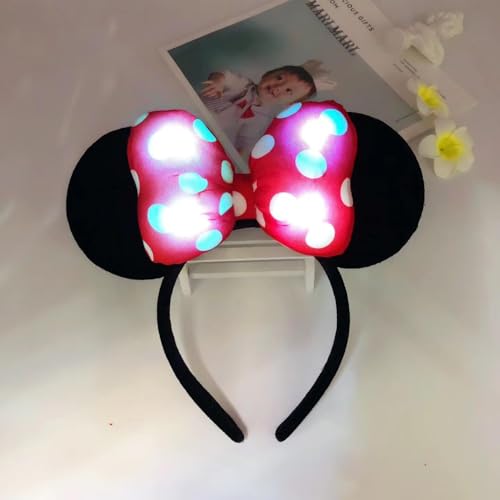 LED Light Up Mouse Ears Headband with Bow - Red 3