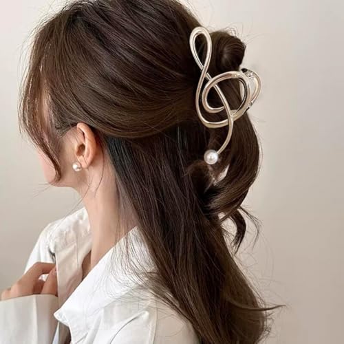 Jacnkb Style D Music Note Hair Claw Clips Pearl Large Clef Hair Accessories for Women