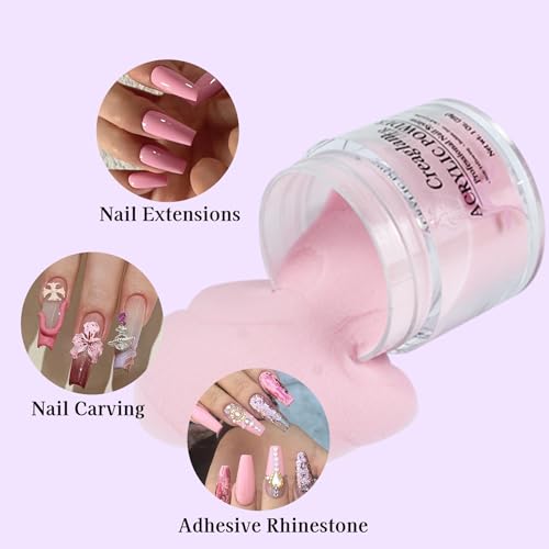 Creaglam Acrylic Powder Set 3 Colors Pink Clear Dark Pink 28g Nail Art