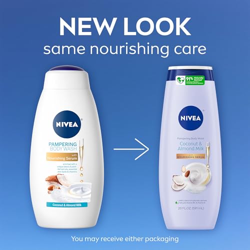 NIVEA Coconut & Almond Milk Body Wash with Nourishing Serum - 20 Fl Oz (Pack of 2)