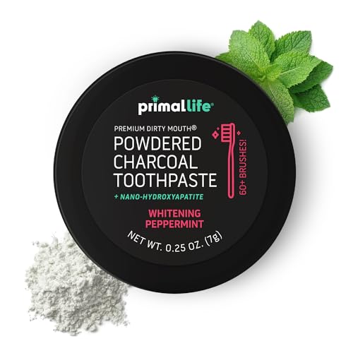 Primal Life Organics Dirty Mouth Toothpowder - Vegan Charcoal Powder with Essential Oils, 0.25oz