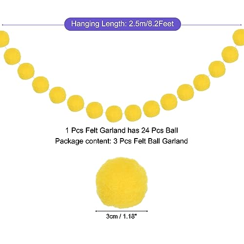 MECCANIXITY Yellow Felt Ball Garland - 8.2Ft, 24 Cotton Balls, Party Decor