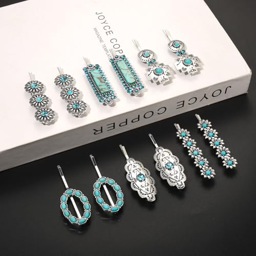 Western Turquoise Hair Clips - 12Pcs-C Cowgirl Bobby Pins Set