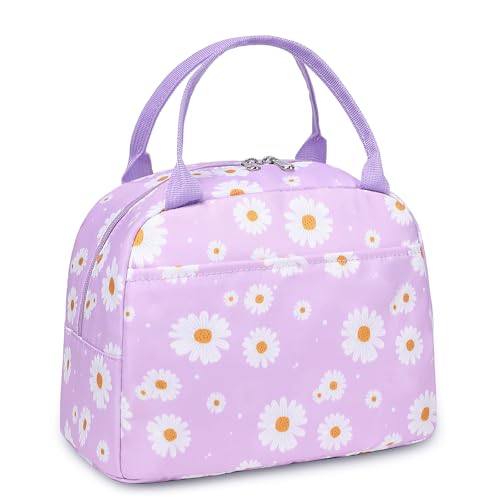 Kimwadalh Insulated Lunch Bag - Purple Daisy Tote for Work & Travel