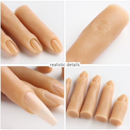 Silicone Nail Art Practice Fingers - Skin Color (5pcs) with 96 False Tips