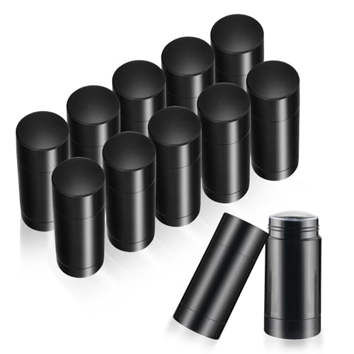 1 Pack 12x 0.5oz Black Refillable Deodorant Containers for DIY Lip Balm, 30x70mm Twist-Up