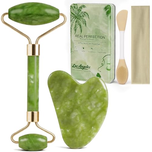Jade Roller & Gua Sha Set for Facial Massage and Skincare